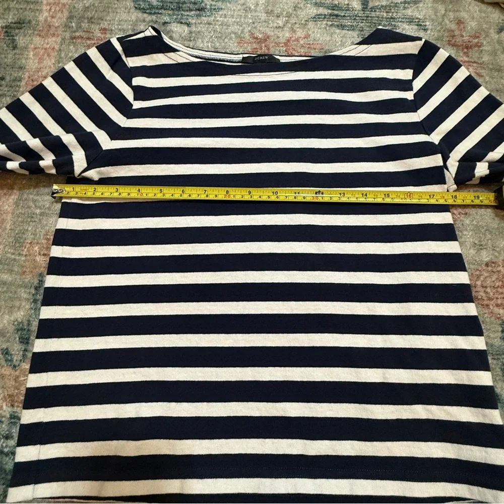 J Crew Navy and White Striped Mariner Fabric Boat Neck Top